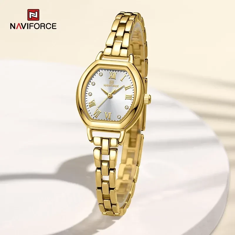 Naviforce NF5035 Silver Dial Gold-tone Ladies Watch